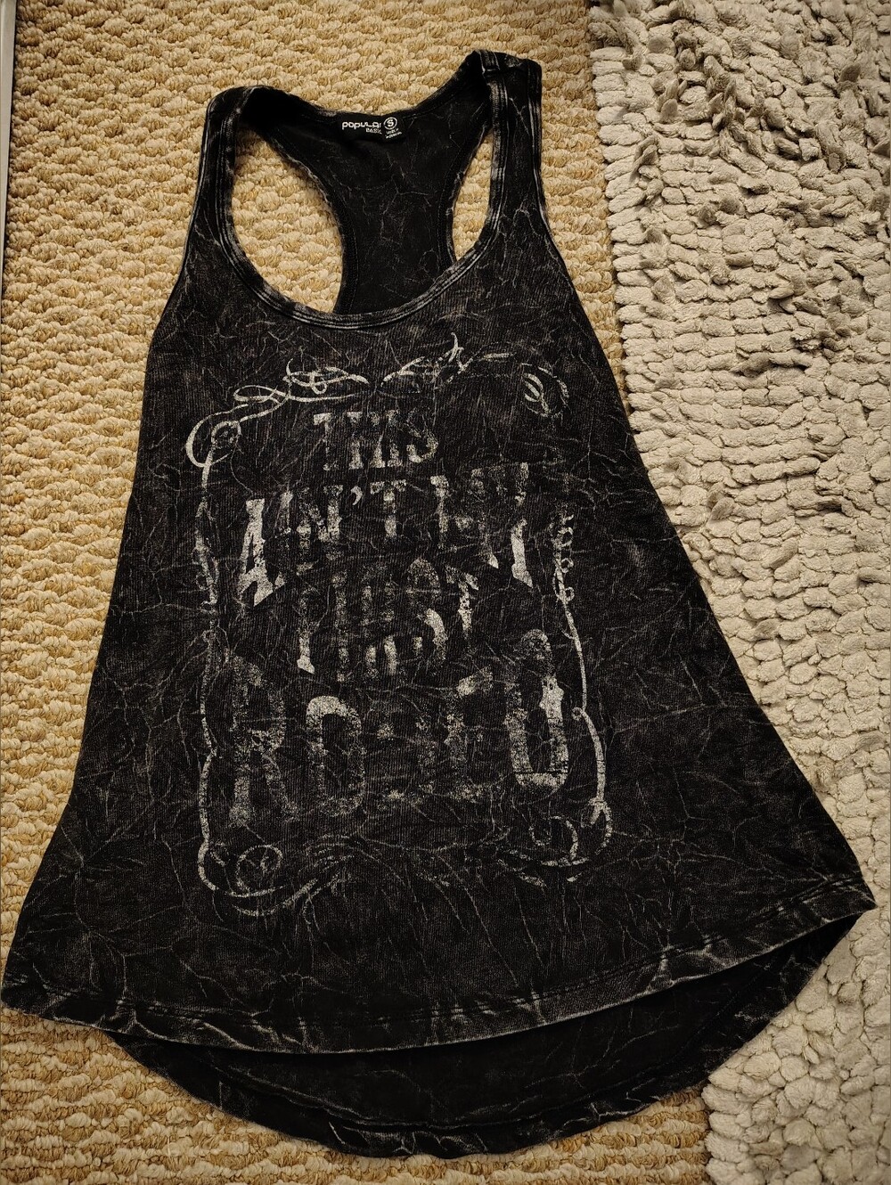 Popular Basics Black Washed Racerback Graphic Tank